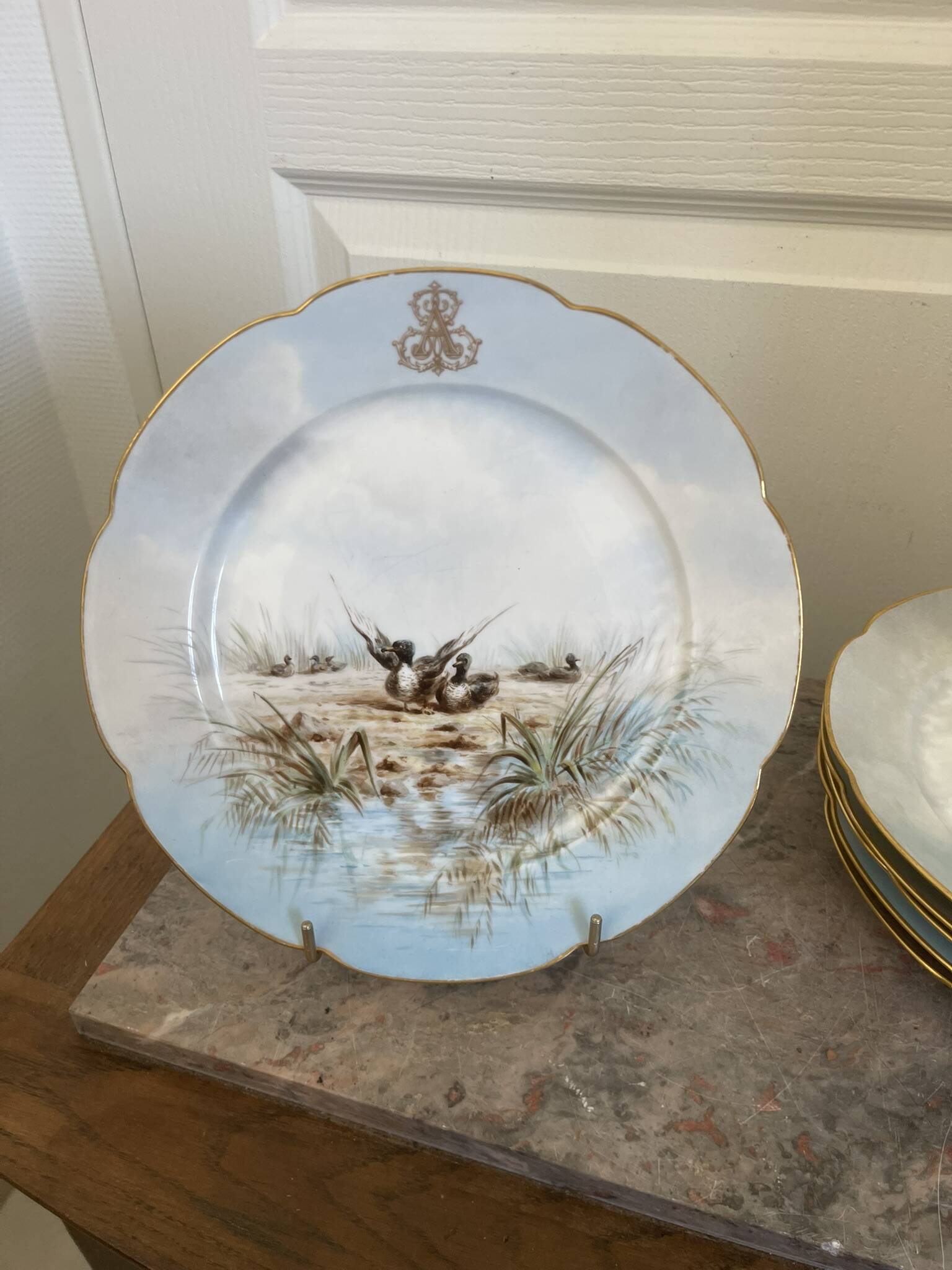 Antique 6x Sèvres Porcelain Plates Lahore & Basket 19th Century Hunting