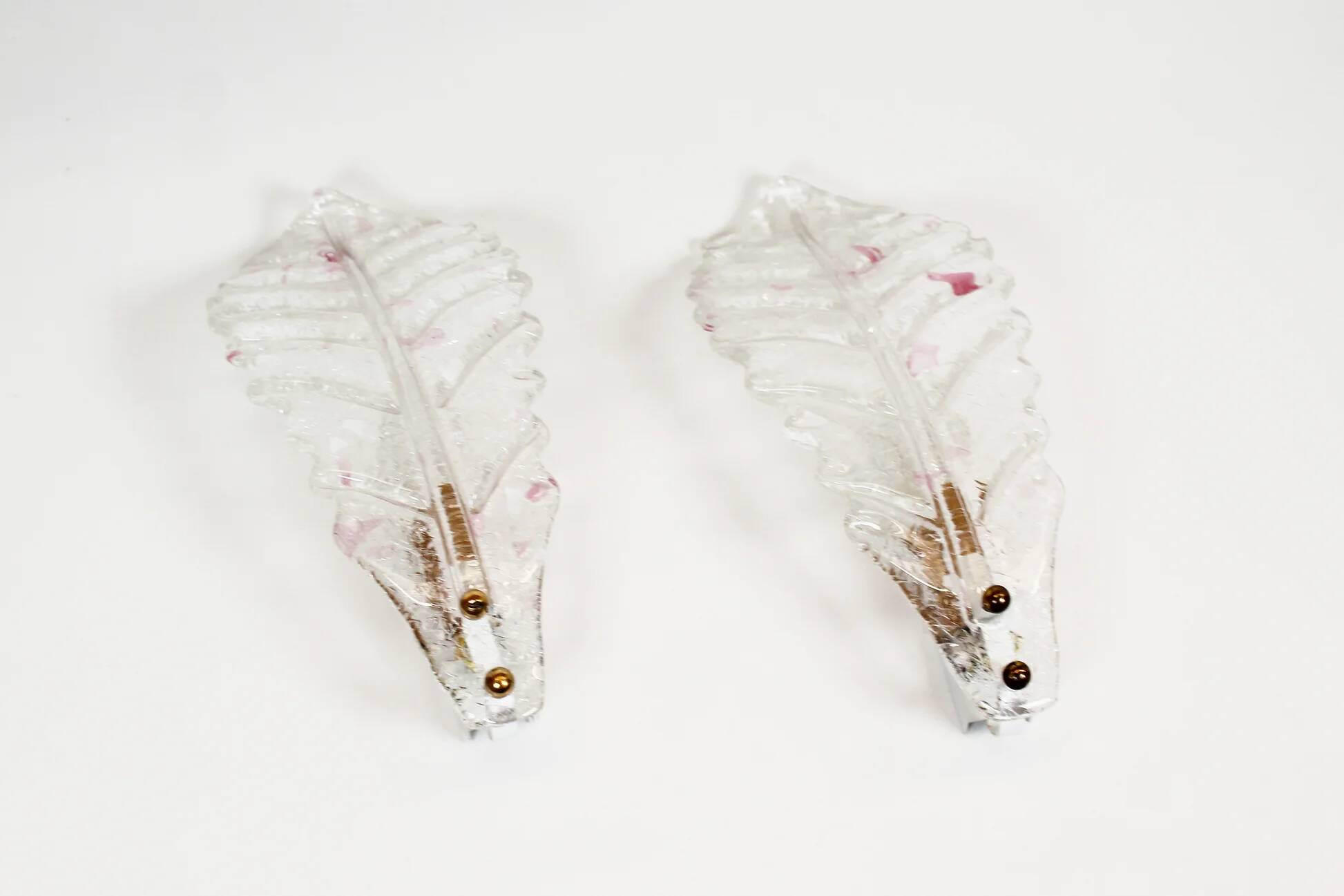 Pair of 80s Murano glass 'Foglio' wall lamps