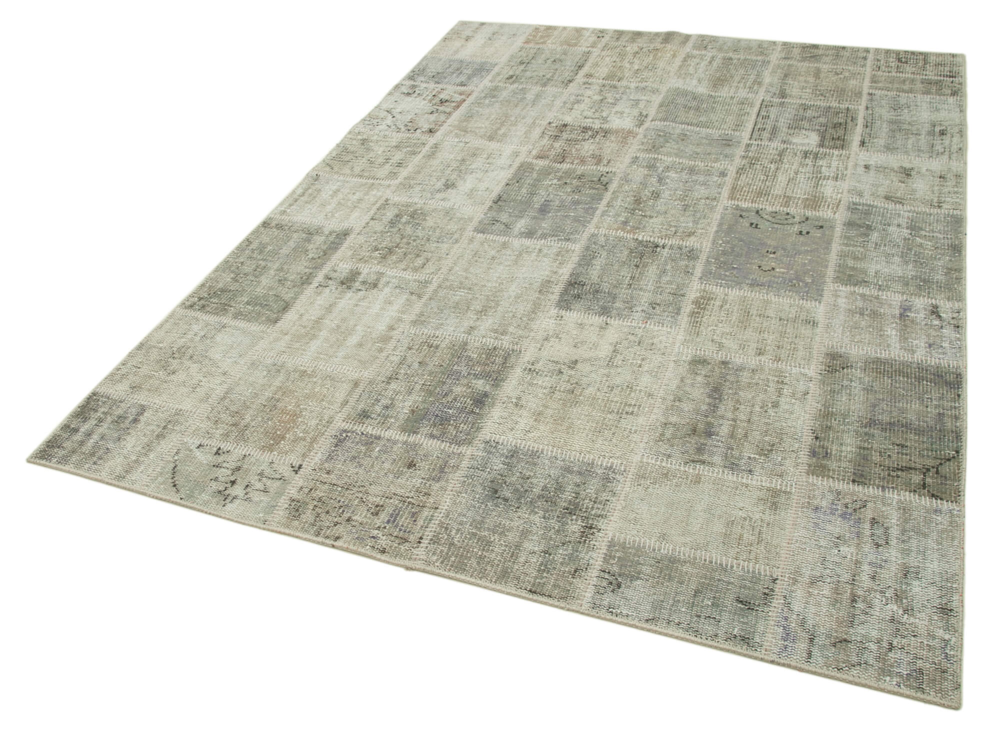 Handwoven Oriental Vintage 172 cm x 236 cm Grey Patchwork Carpet