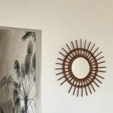 1960s rattan sun mirror.