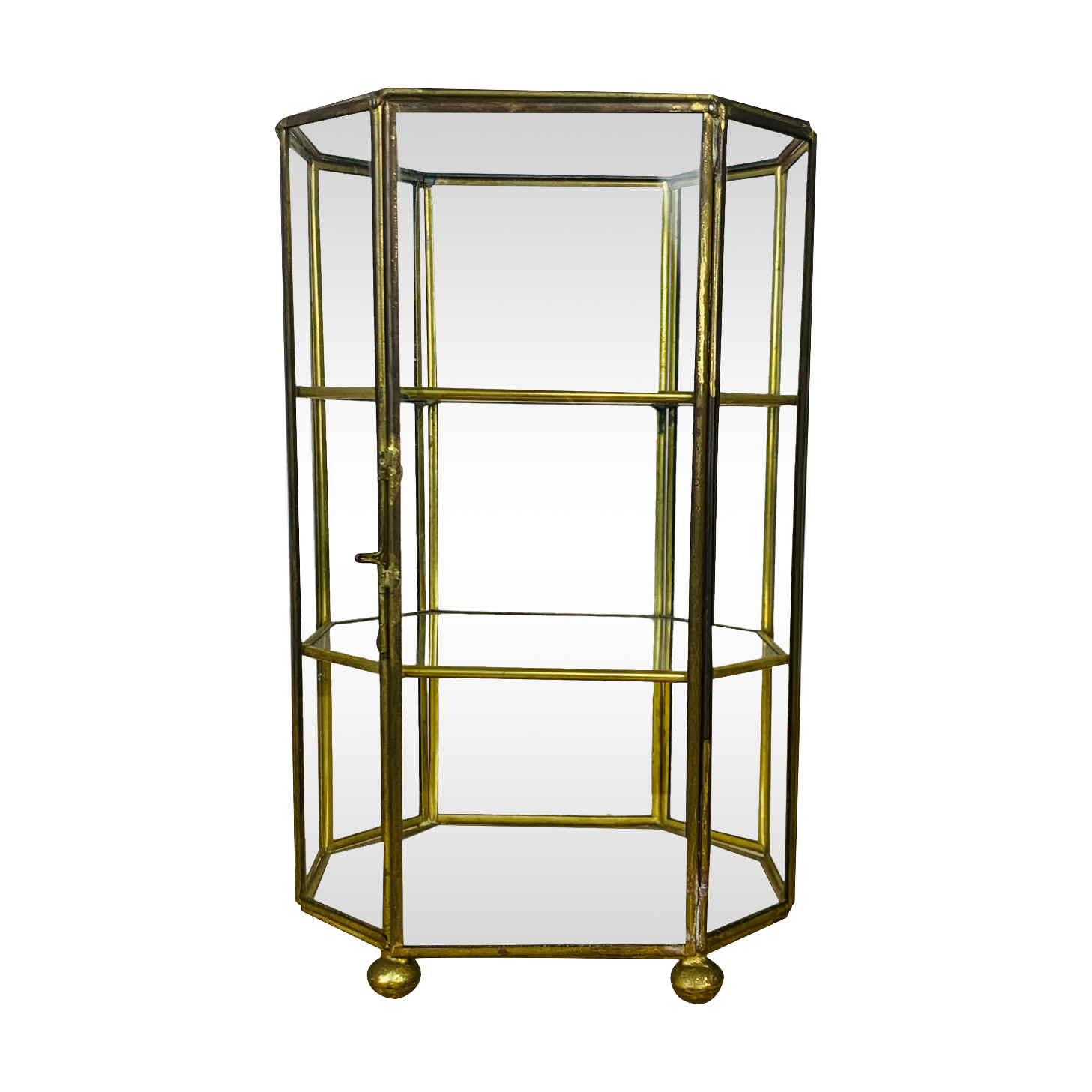 Miniature display case brass and glass, shelf
