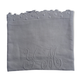 Very beautiful pillowcase in linen monogrammed YM