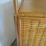 Storage column, bookcase in wood and woven rattan