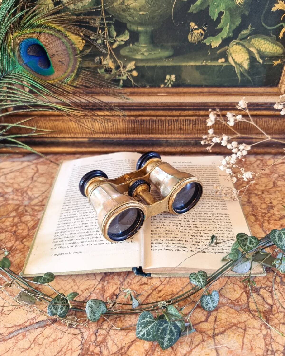 Theater binoculars in mother-of-pearl and brass, 19th century