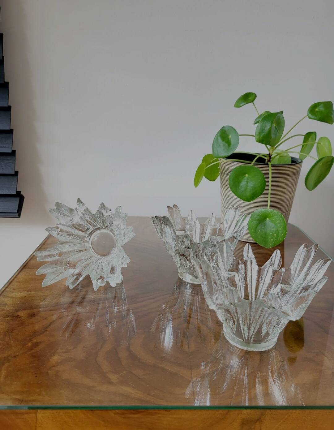 Glazen schaaltjes set van 3 model Noorderlicht of Revontulet Tauno Wirkkala