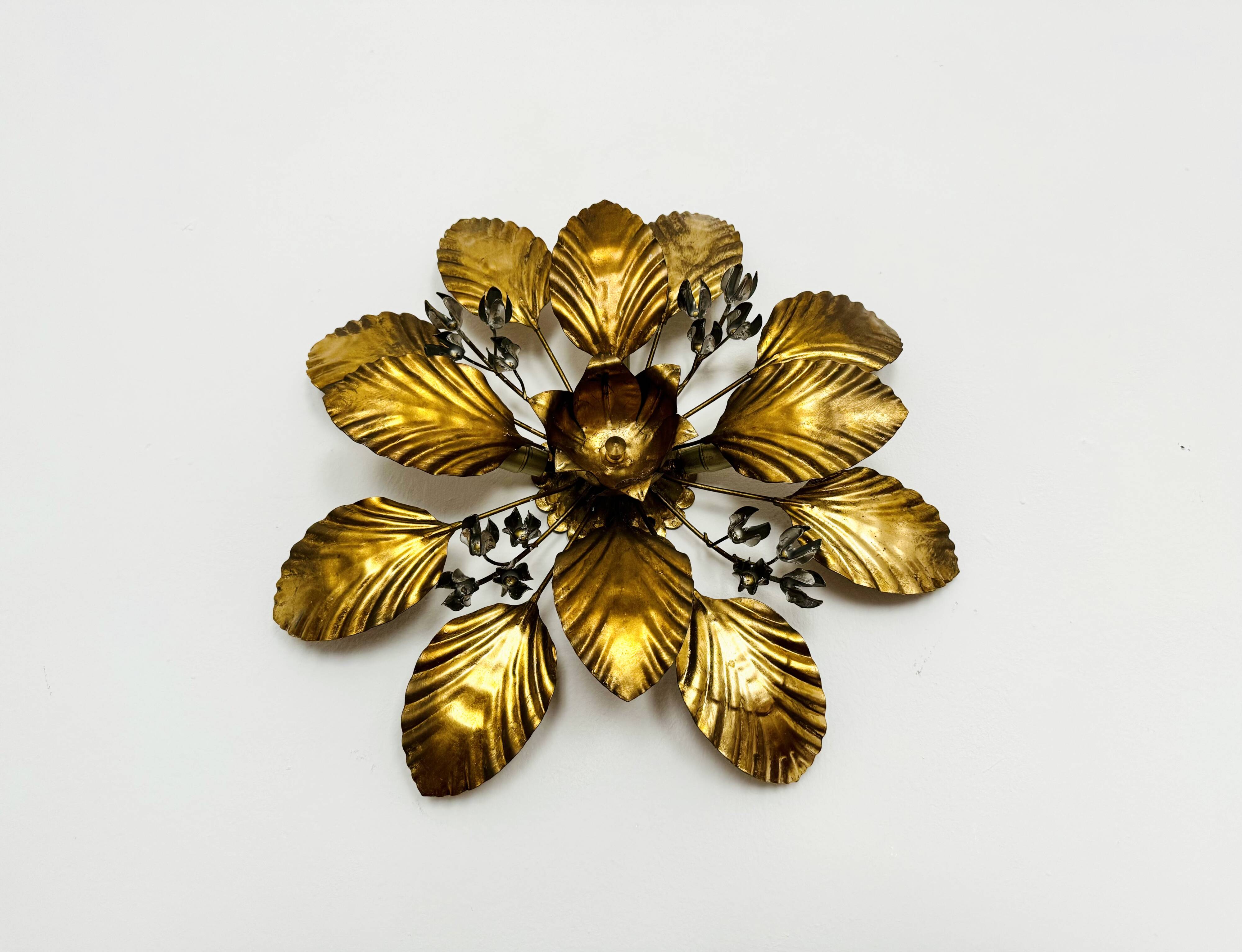 Floral Hollywood Regency Wall or Ceiling Lamp by Hans Kögl