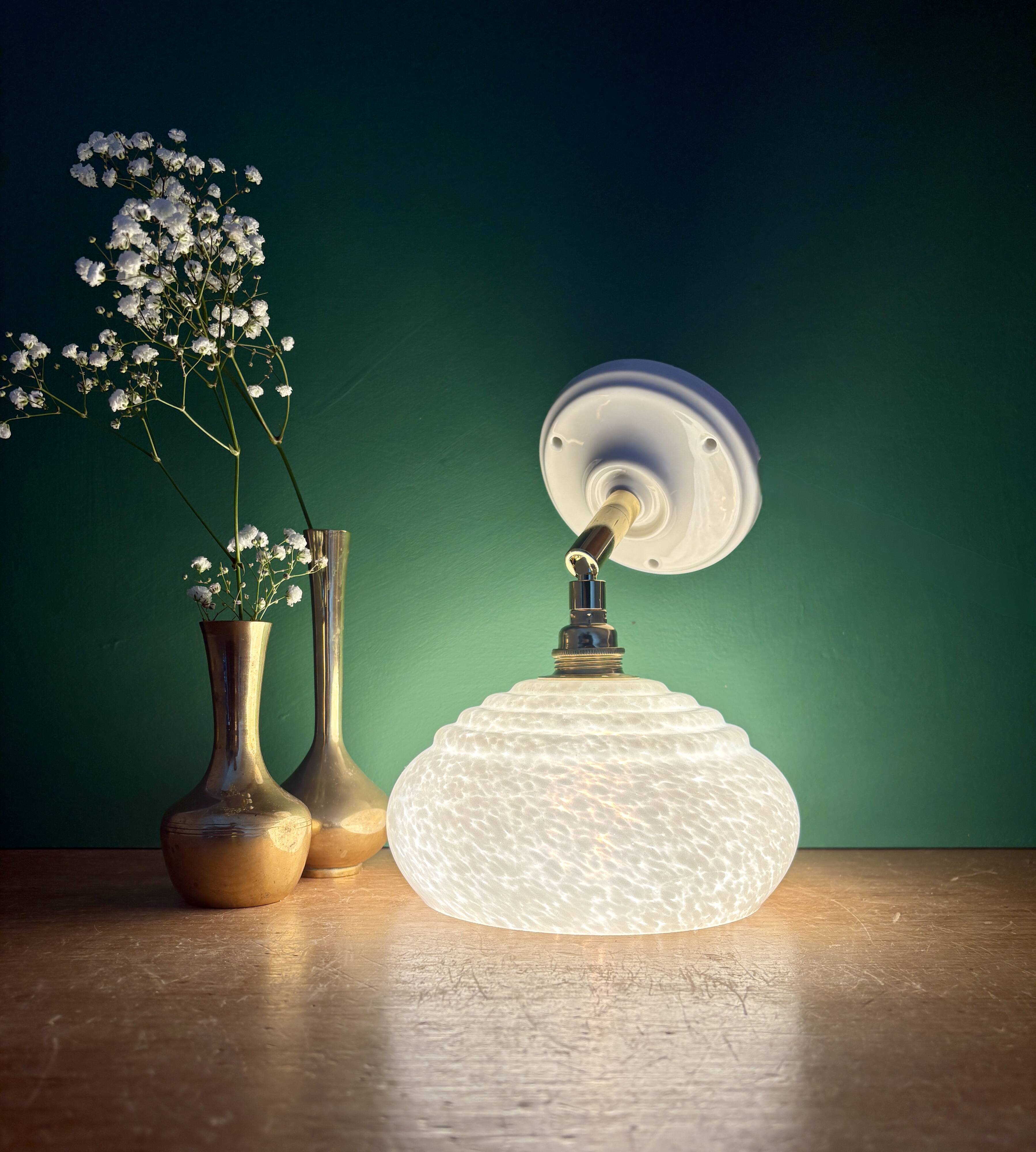 Vintage Clichy glass wall lamp with white shade