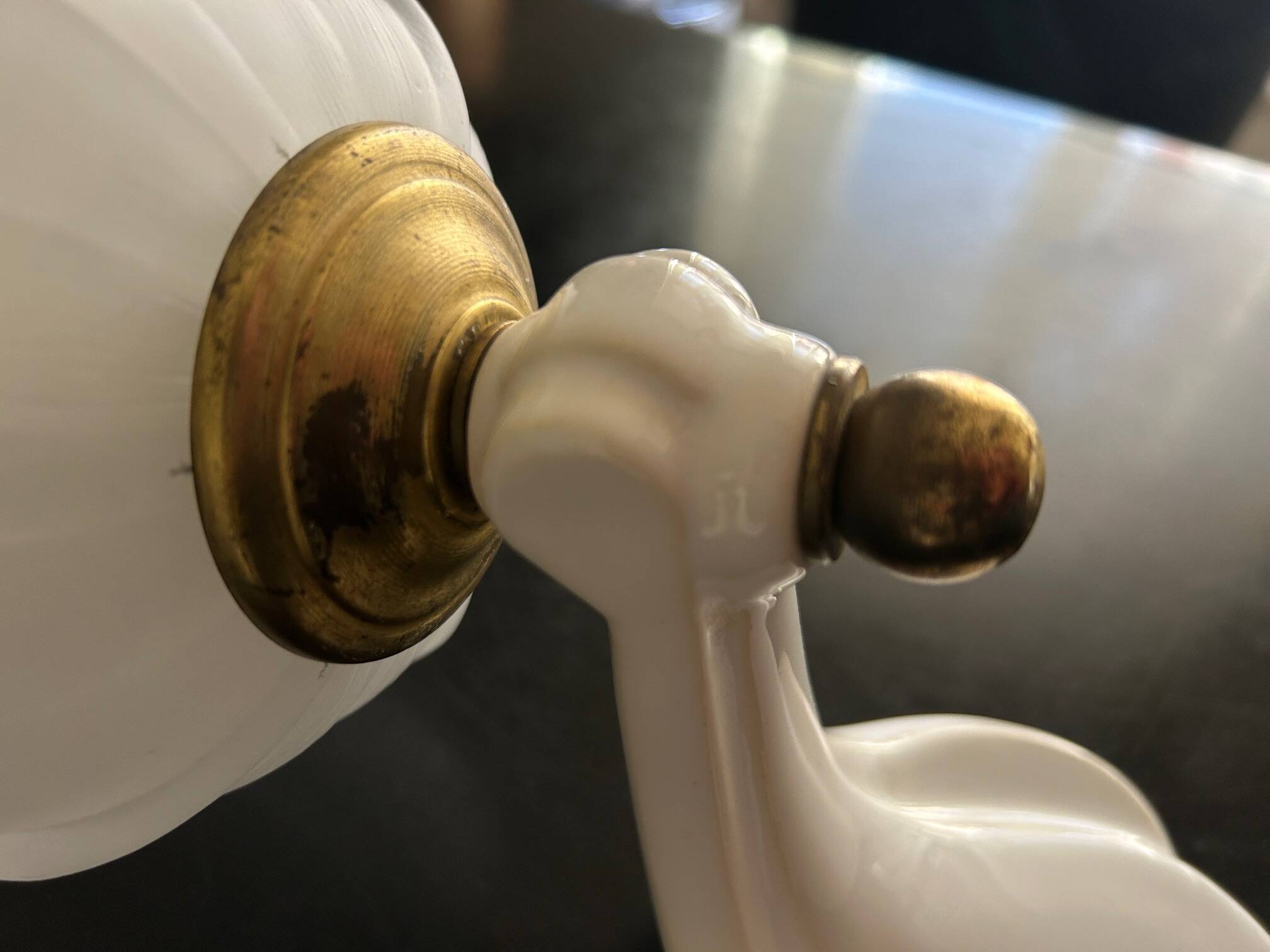 pair of ceramic and frosted glass wall lights 1950
