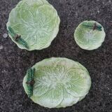 Set of 3 vintage asparagus and cabbage leaves slip dishes made in Italy
