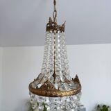 Antique brass and cut glass balloon chandelier