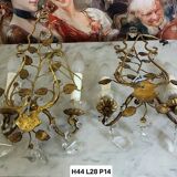 Murano: pair of wall sconces with two light arms, in bronze and gilded brass.