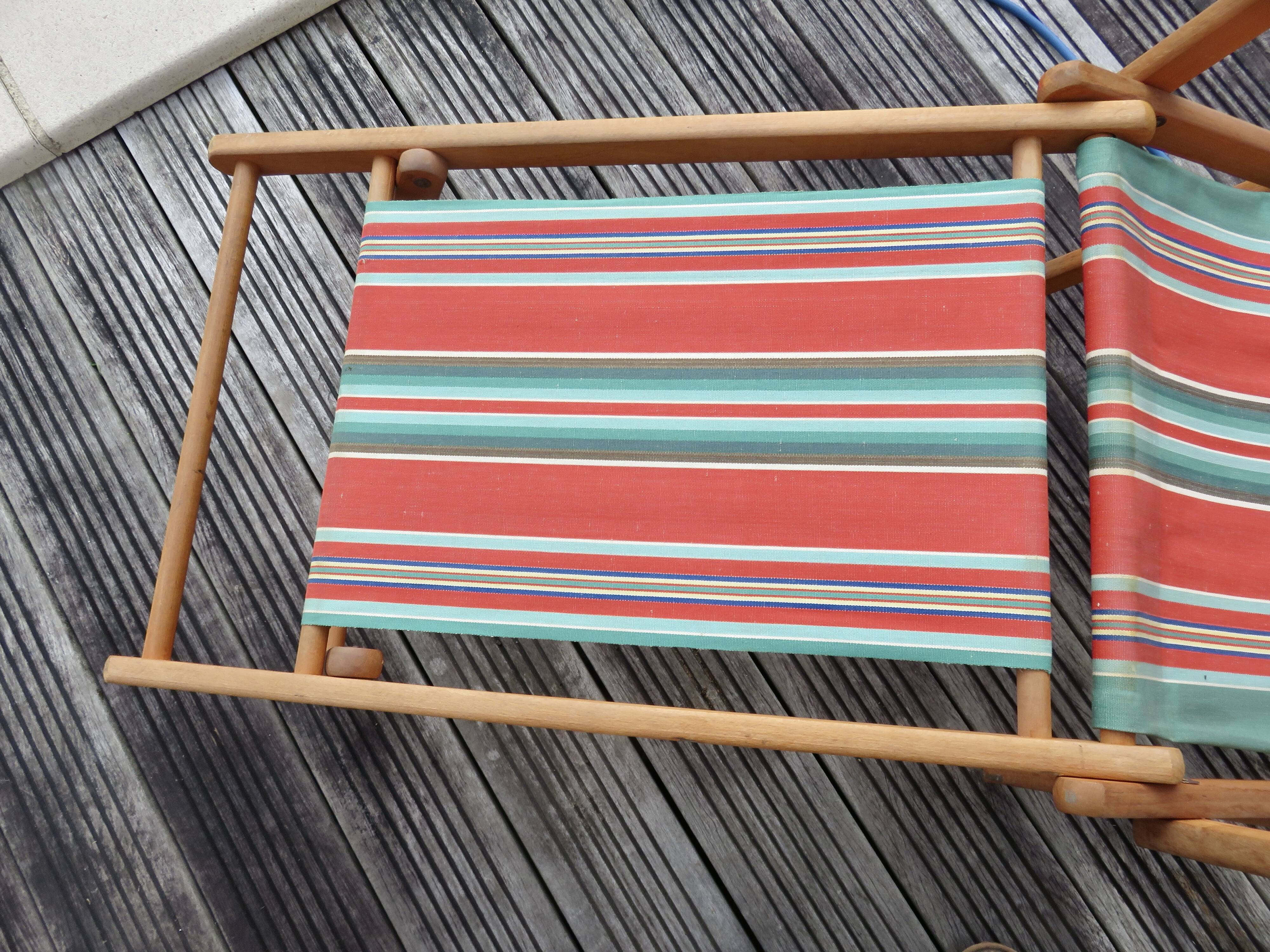 Pair of deckchairs, bayadere fabric, 1970