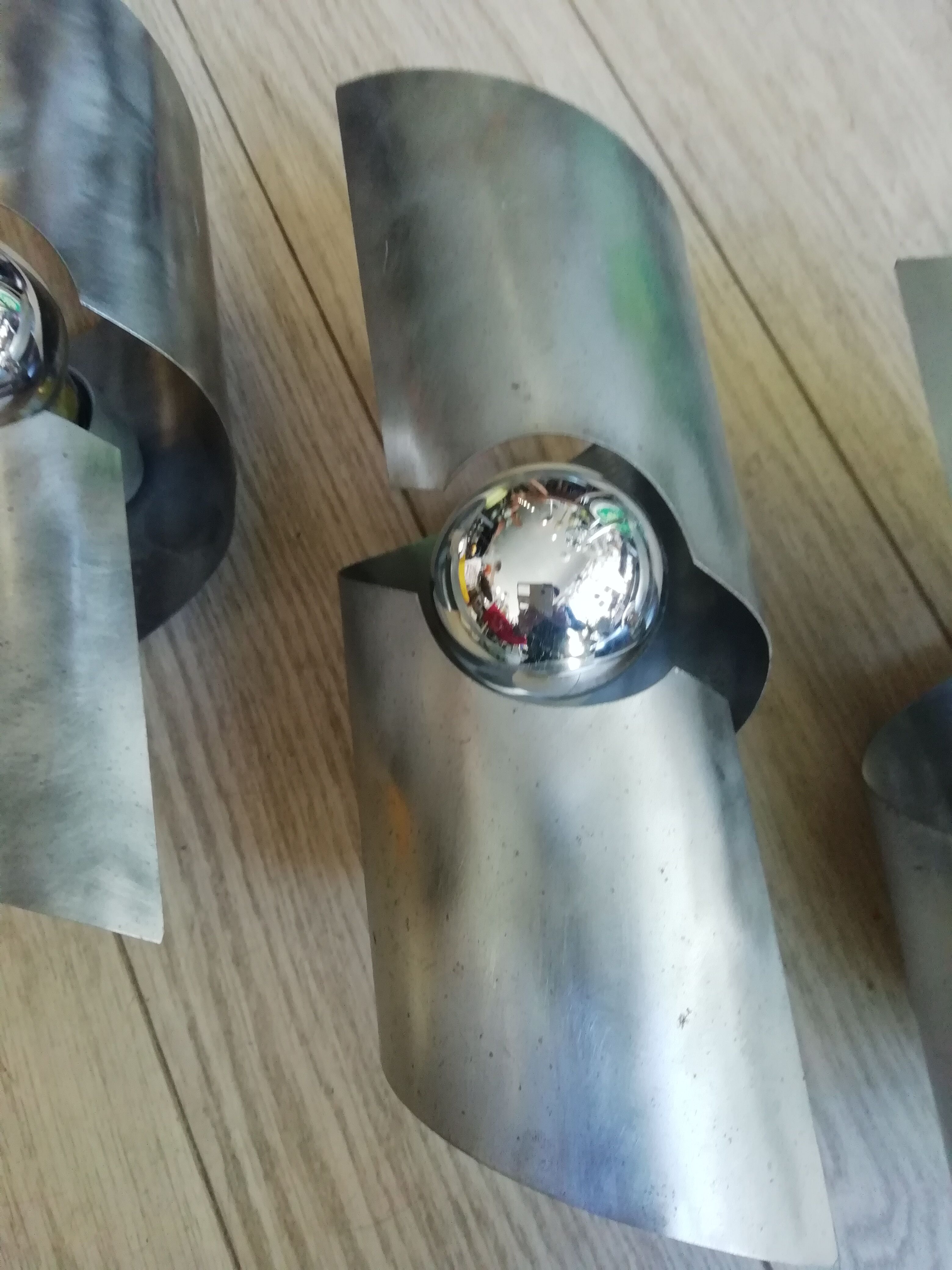 3 frosted steel sconces 70s