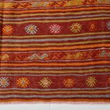 4x7 Red Orange Striped Handmade Wool Kilim Rug