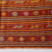 4x7 Red Orange Striped Handmade Wool Kilim Rug