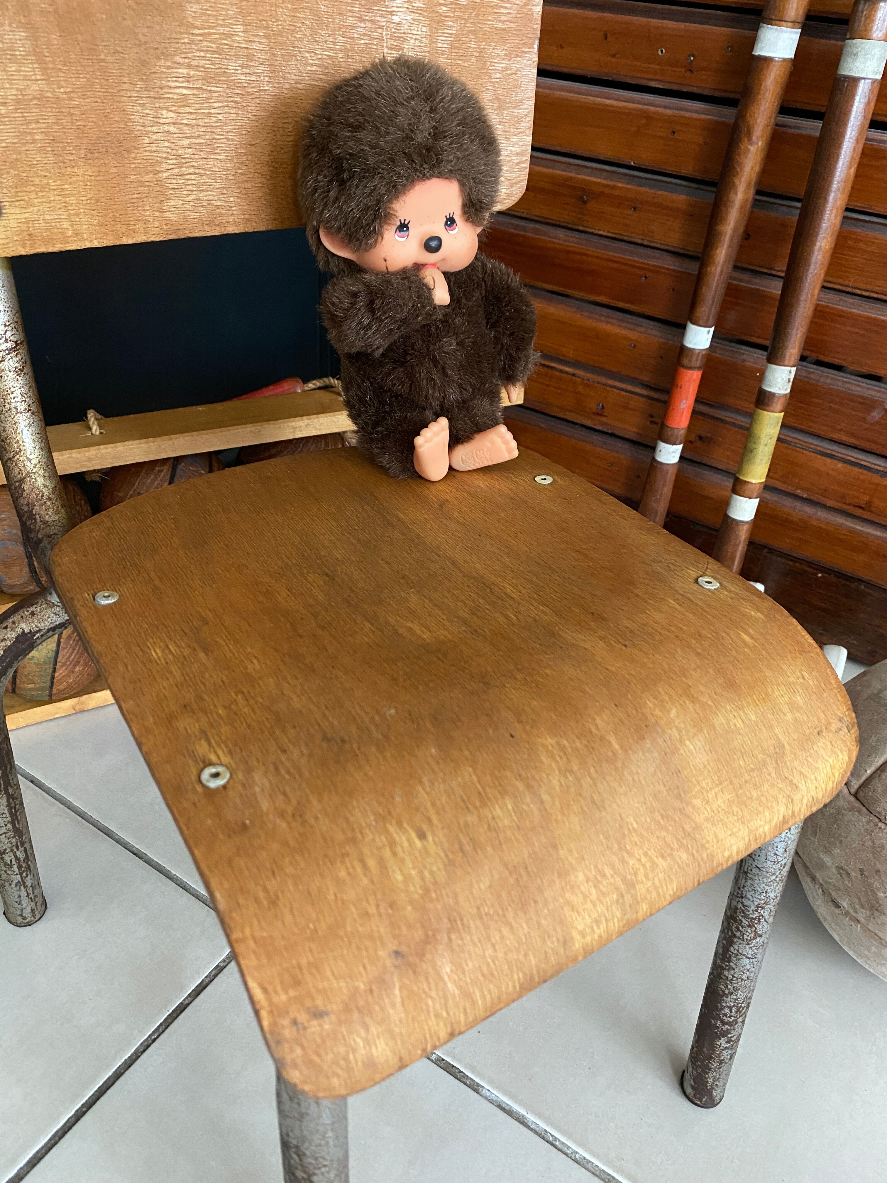 Old children's school chair wood and metal