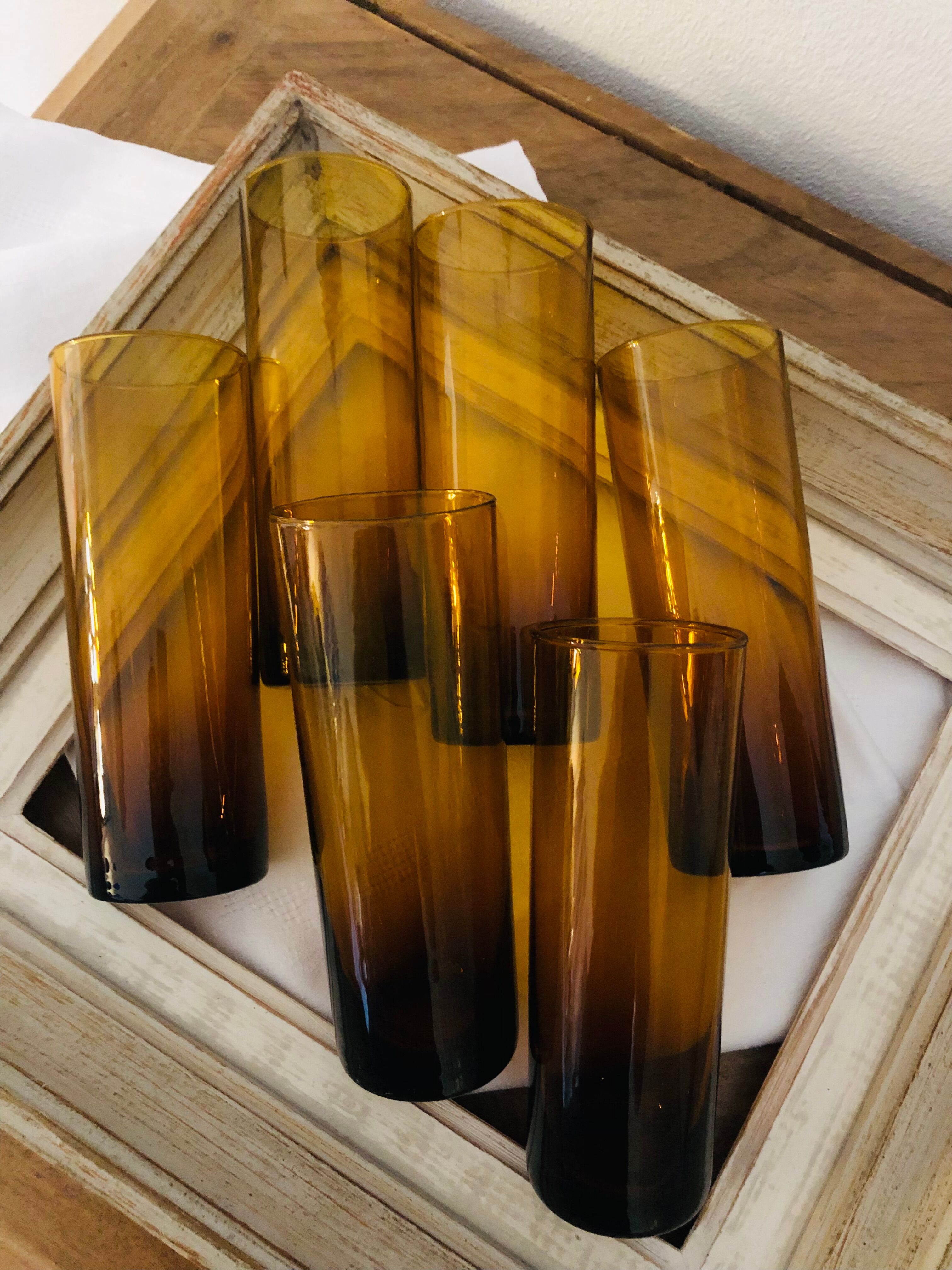 Orange glasses, amber glass long drink