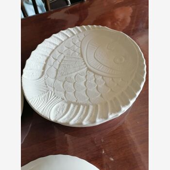 Set of 7 plates fish sarreguemines blanches 