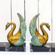 Pair of art deco golden swan bookends