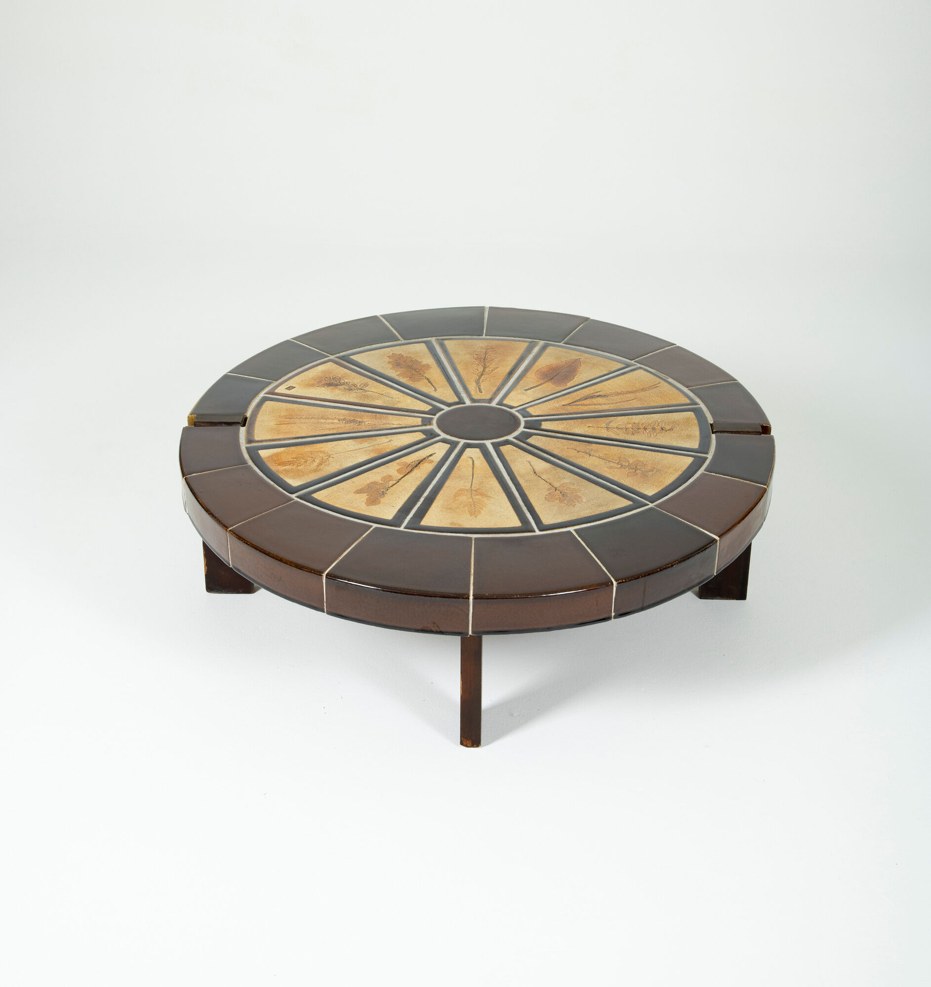 Glazed ceramic coffee table Herbarium model by Roger Capron in Vallauris, France 1970s