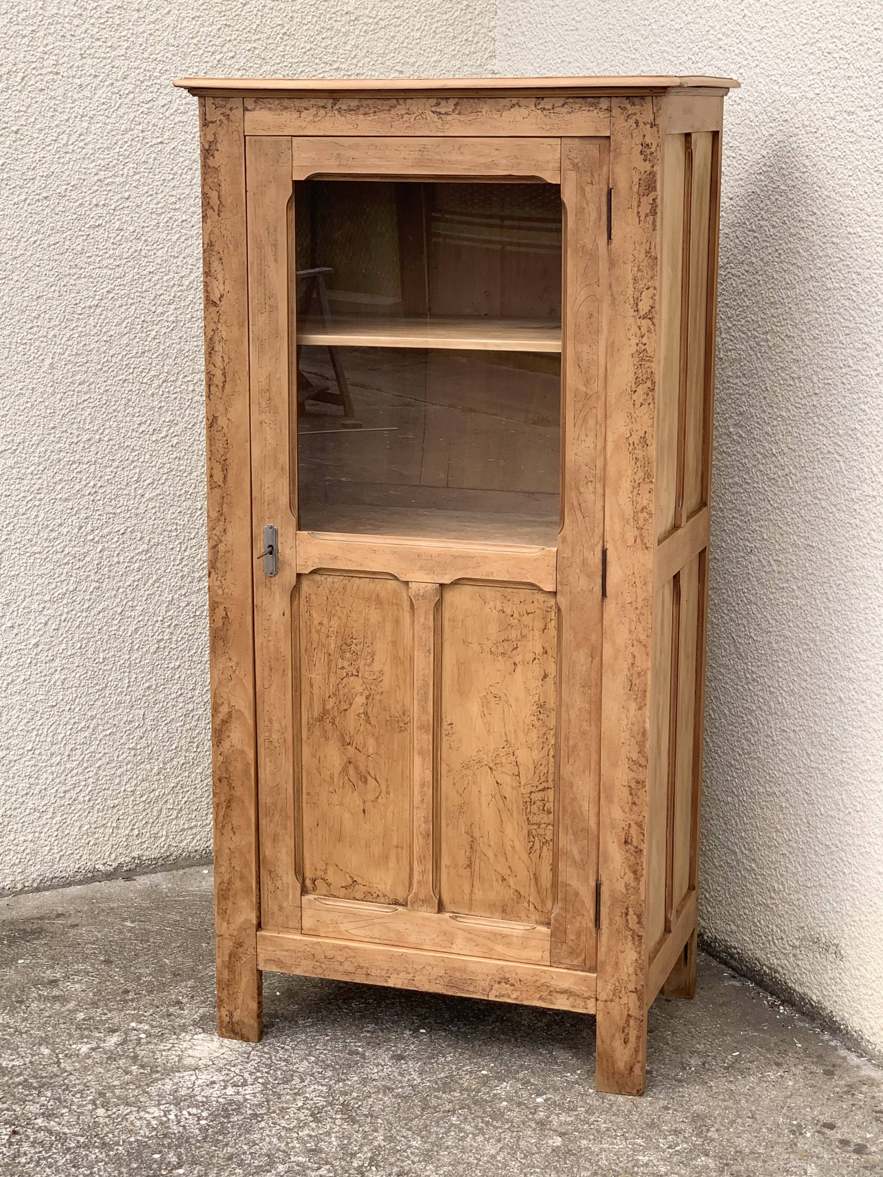 Parisian cabinet glazed raw wood nymphs and carved art nouveau decorations
