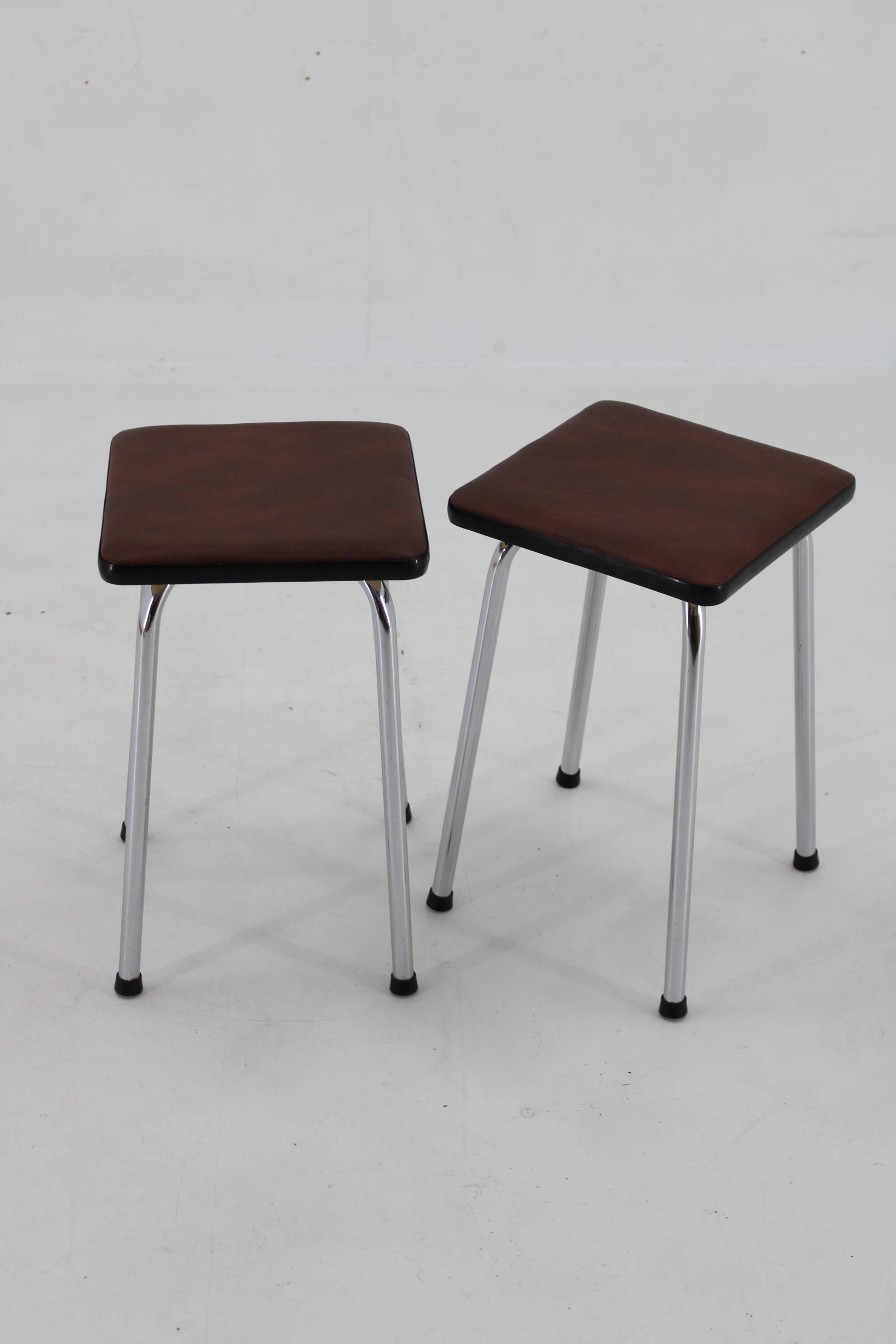 1970s Pair of Stools with Leatherette Upholstery ,Czechoslovakia