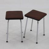 1970s Pair of Stools with Leatherette Upholstery ,Czechoslovakia