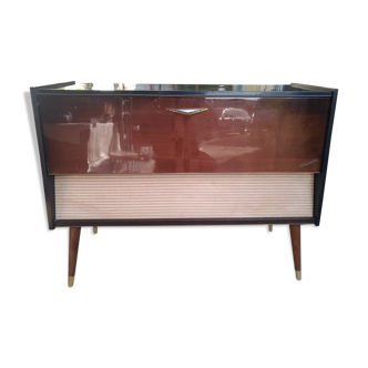 Meuble vintage "Stéréo" radio Schaub-Laurenz et platine Telefunken 504ken
