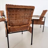 Rattan wicker and iron lounge chairs, set of 4