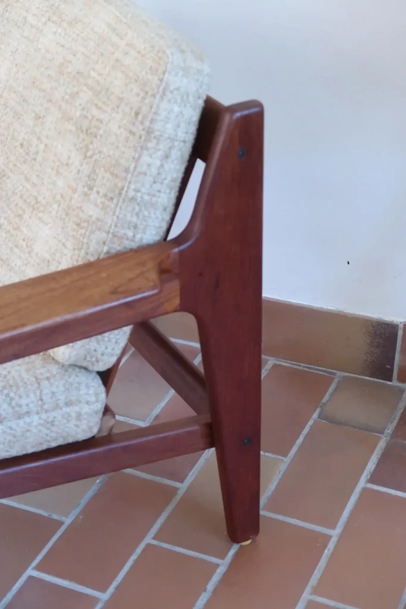 Scandinavian armchair, teak, beige fabric, 1960s.