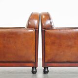 Set of 2 beautiful cognac-colored sheepskin Art Deco armchairs