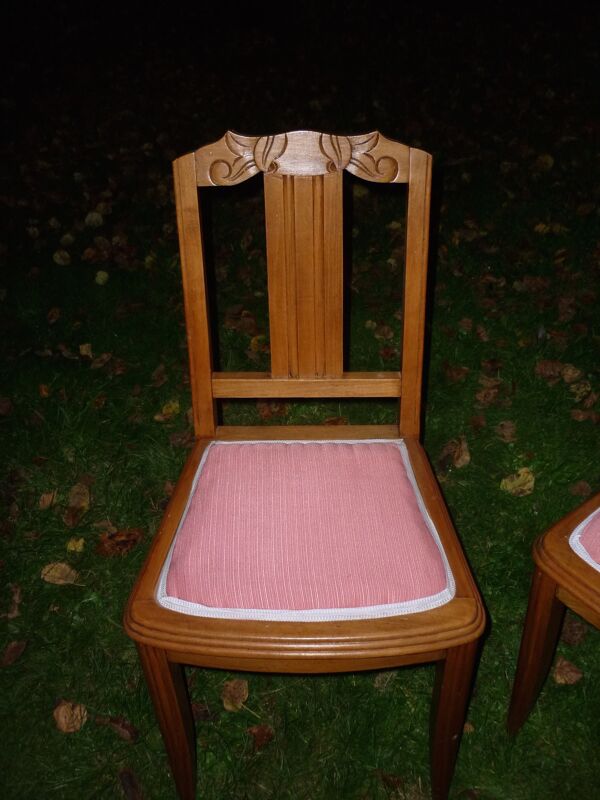 Paire de chaises art-déco, bois assise rose