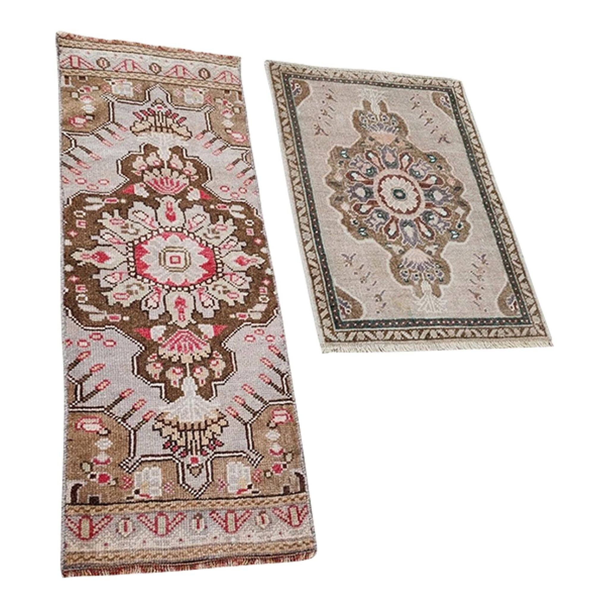 Set of 2 vintage handmade Turkish rugs 51x66 cm