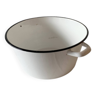 Grande bassine vintage en tôle émaillée blanche