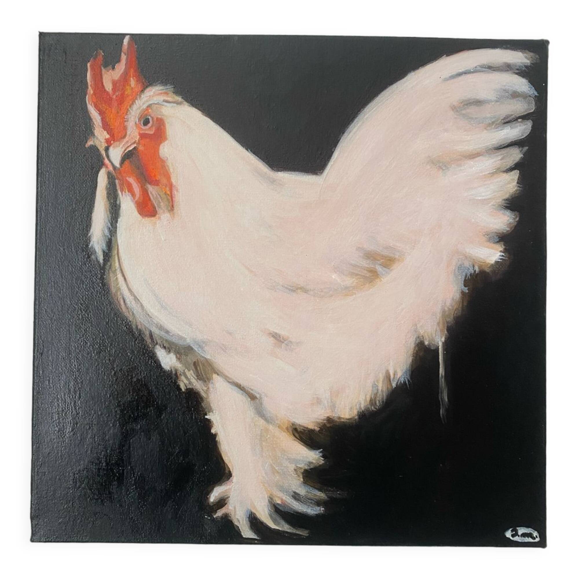 Rooster portrait in oil on canvas
