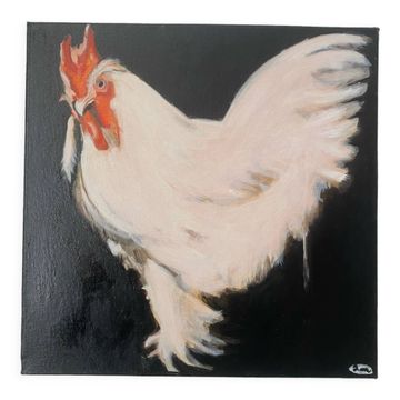Rooster portrait in oil on canvas