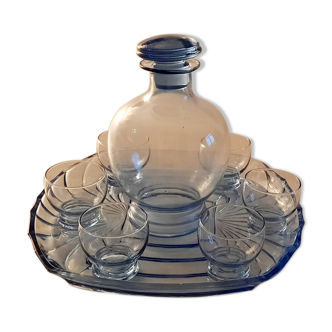 Vintage blue glass liqueur service