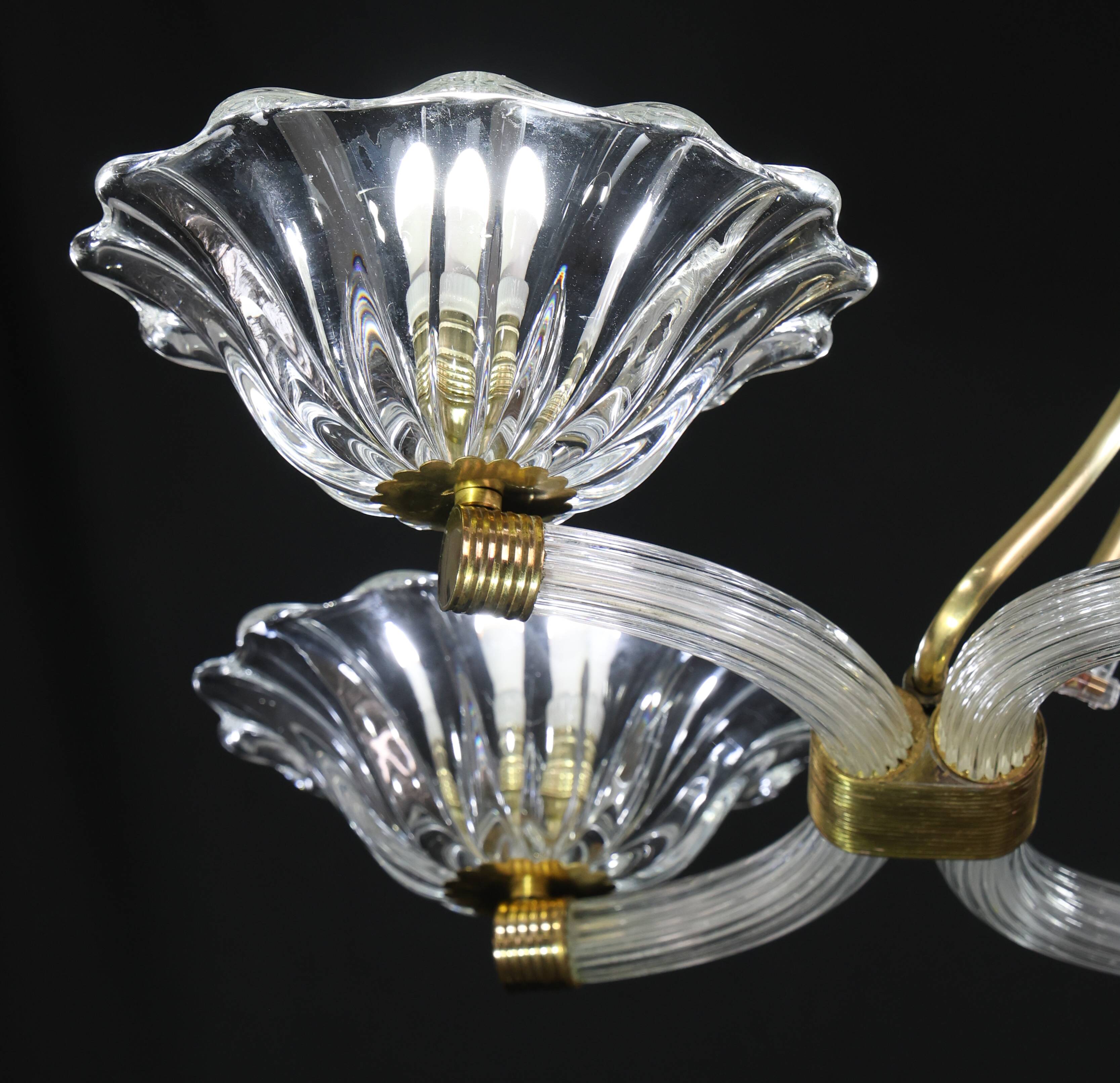 Extraordinary Art Deco Murano Glass and Bronze Chandelier by Barovier&Toso, 1950