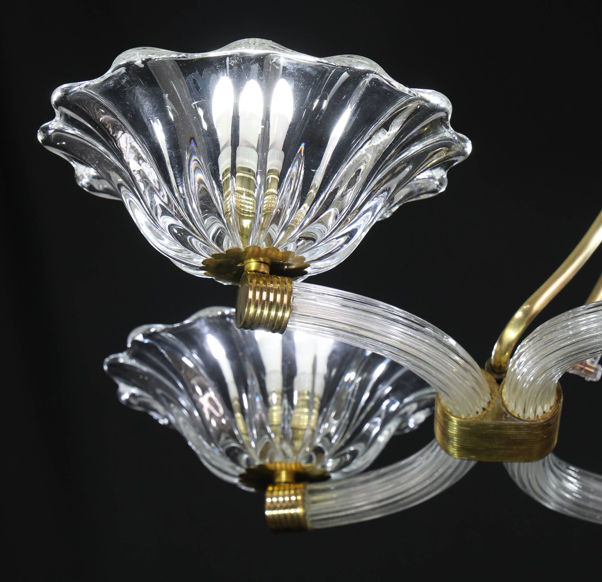 Extraordinary Art Deco Murano Glass and Bronze Chandelier by Barovier&Toso, 1950