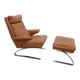 Vintage COR Swing armchair with ottoman, Reinhold Adolf, cognac leather