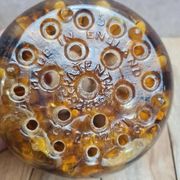 Coupe centre de table Art Déco Davidson « Cloud Glass » ambré – pique-fleurs vintage anglais