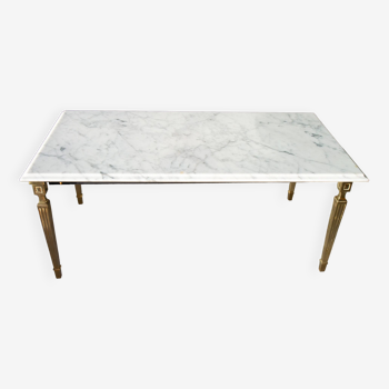 Table basse marbre de carrare et bronze, néoclassique 1970, italie