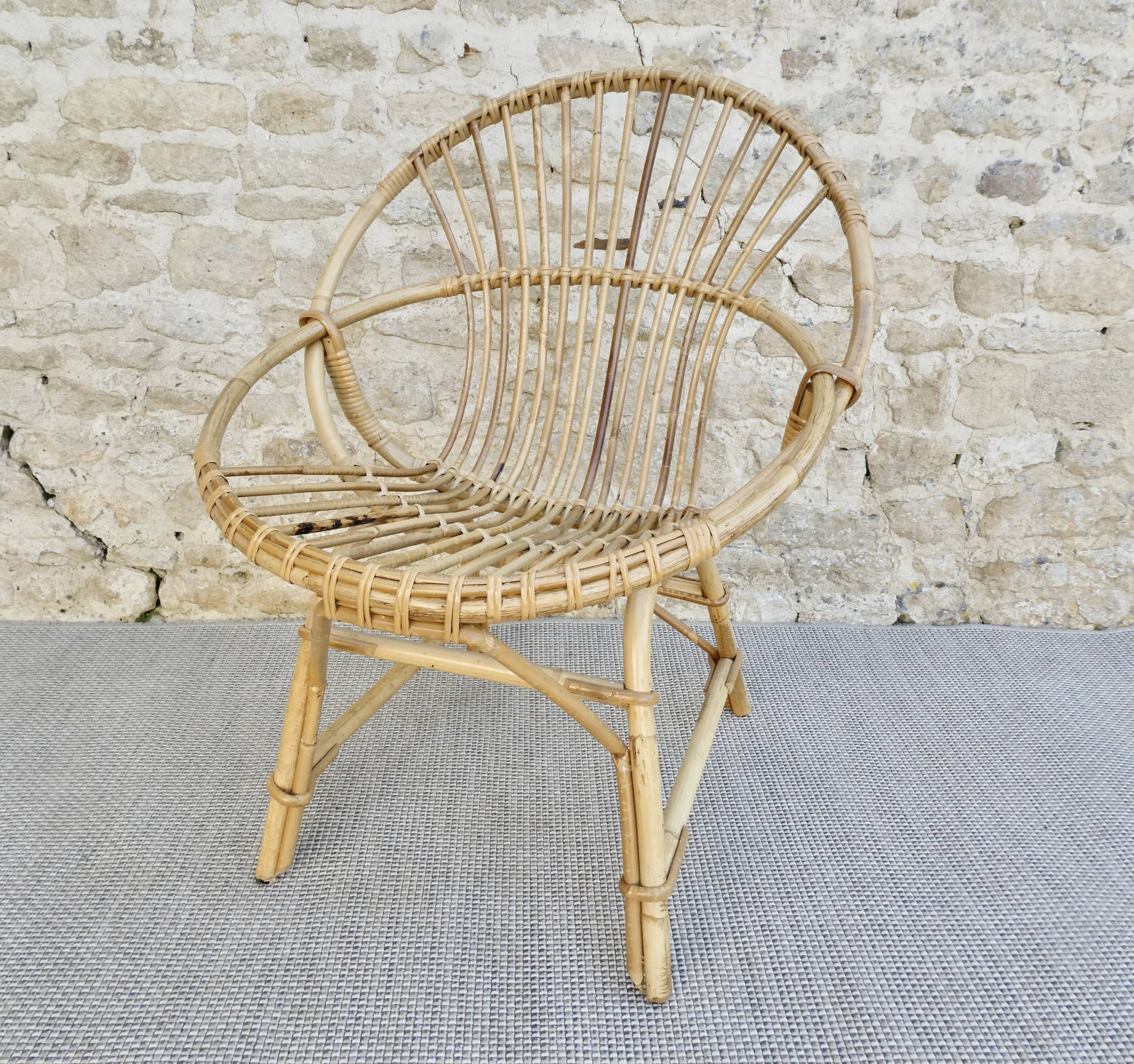 Rattan basket armchair from the 70s