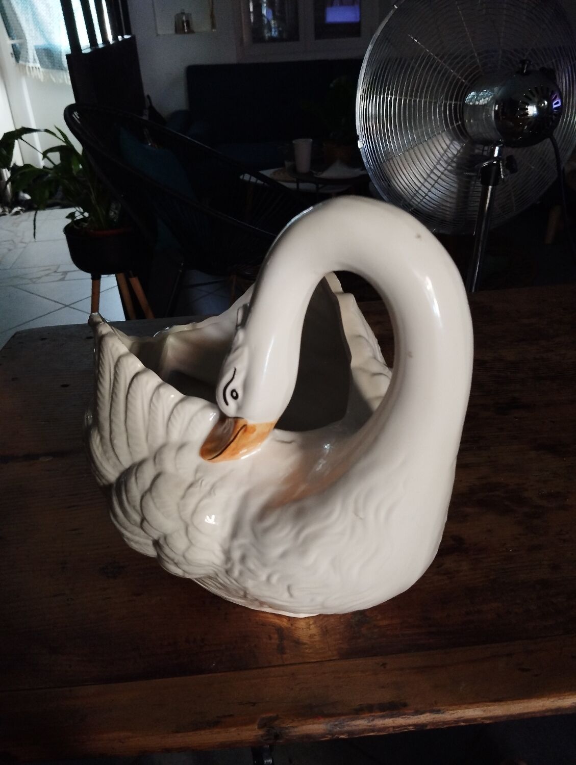 Cache-pot cygne vintage en céramique, Italie