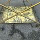 Vintage gold folding wheeled dessert trolley Toile de Jouy 1970s bar furniture