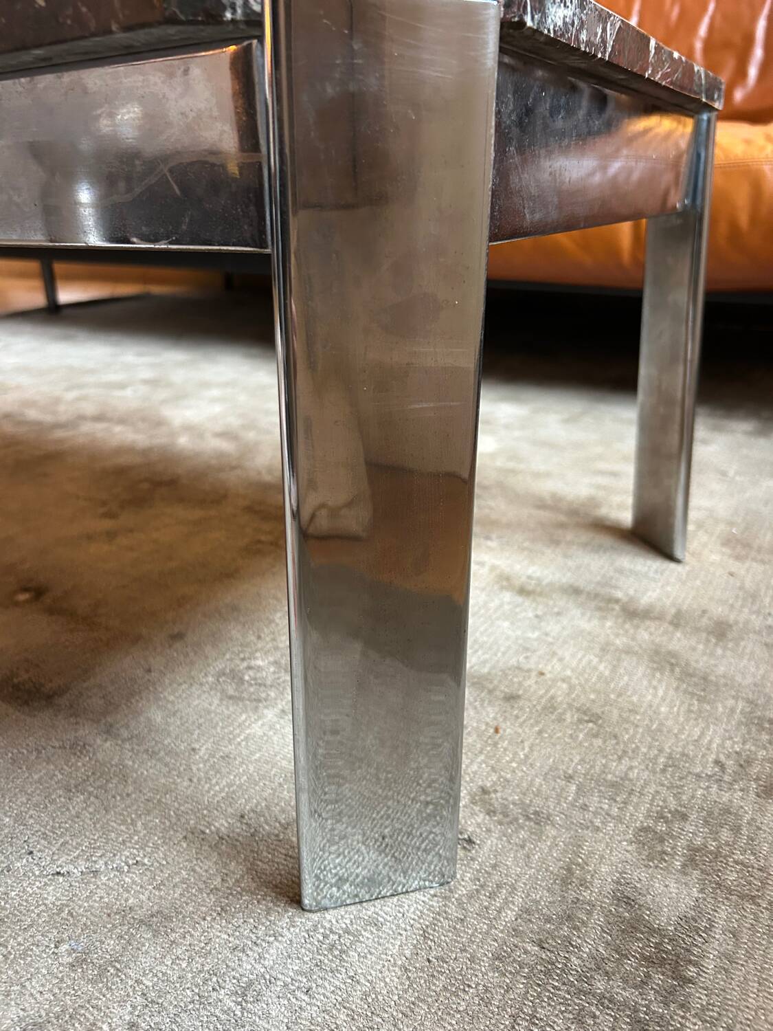 1970s coffee table in Breccia marble and chrome