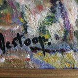 Jacques destoop painting cardboard canvas 1990 "autumn in pouilly en vexin"