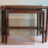 Suite de 2 tables d'appoint en bambou des années 1970