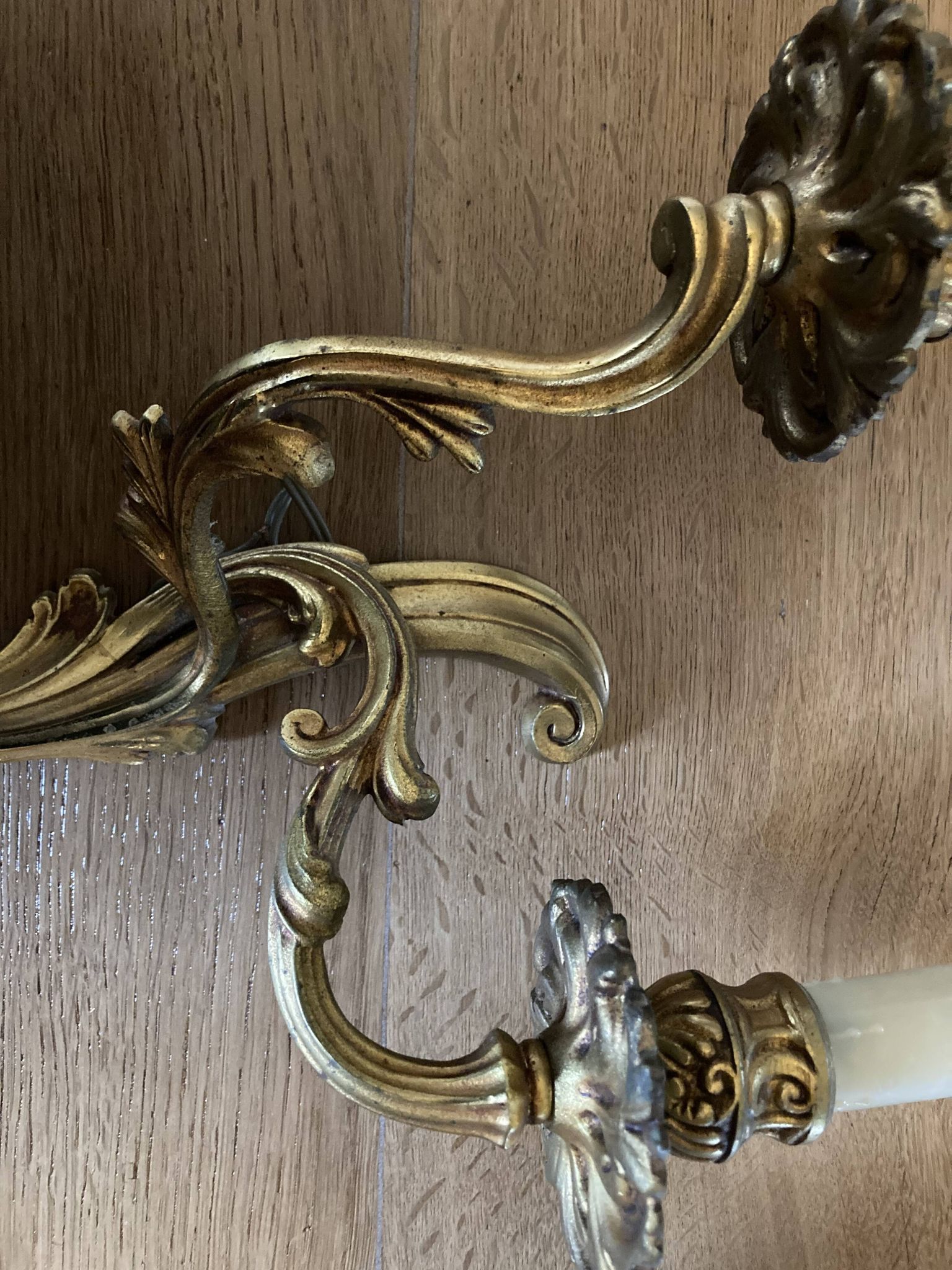 Pair of bronze wall lamps