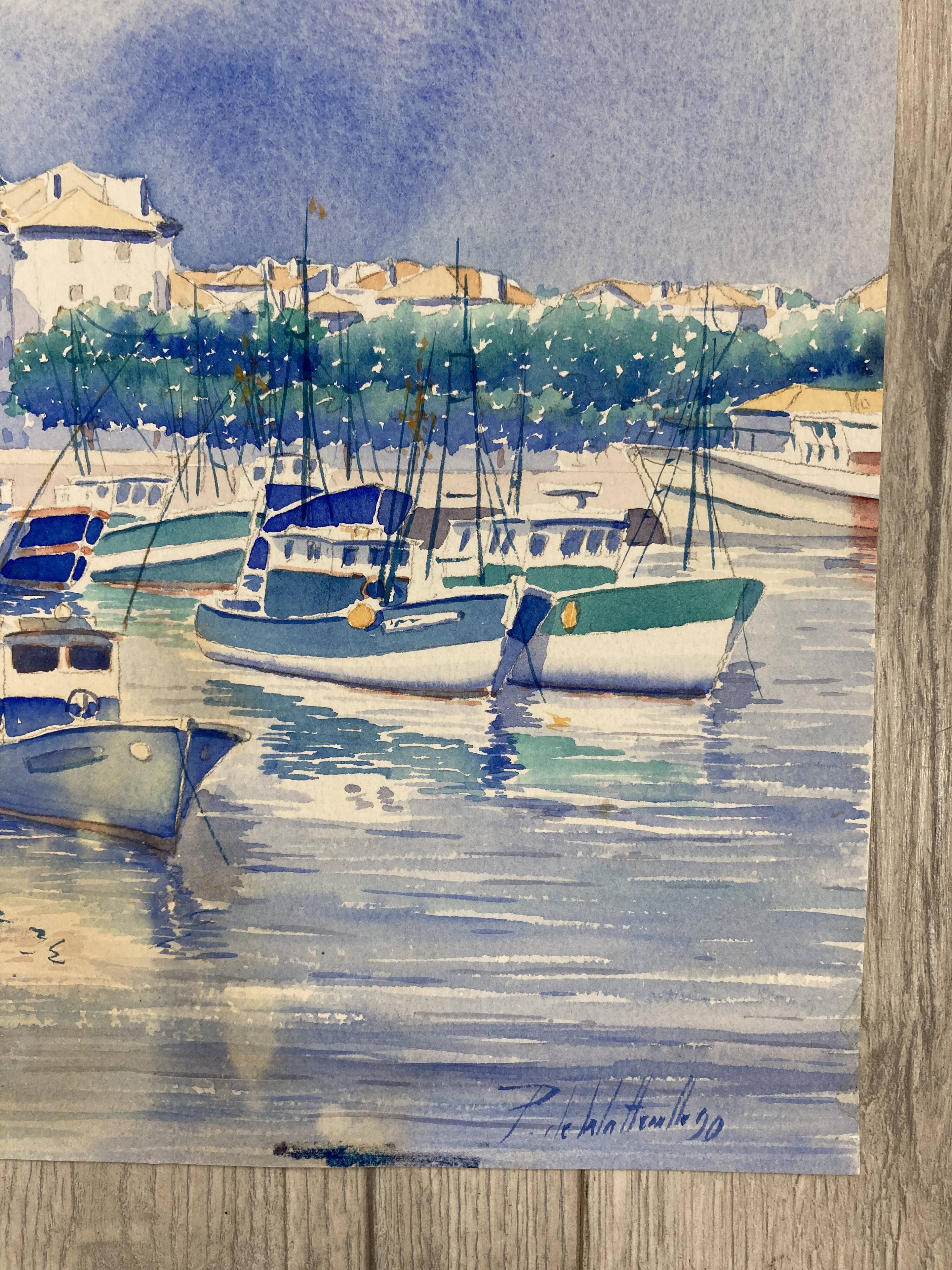 Aquarelle Marine Vintage Port de Saint-Jean-de-Luz